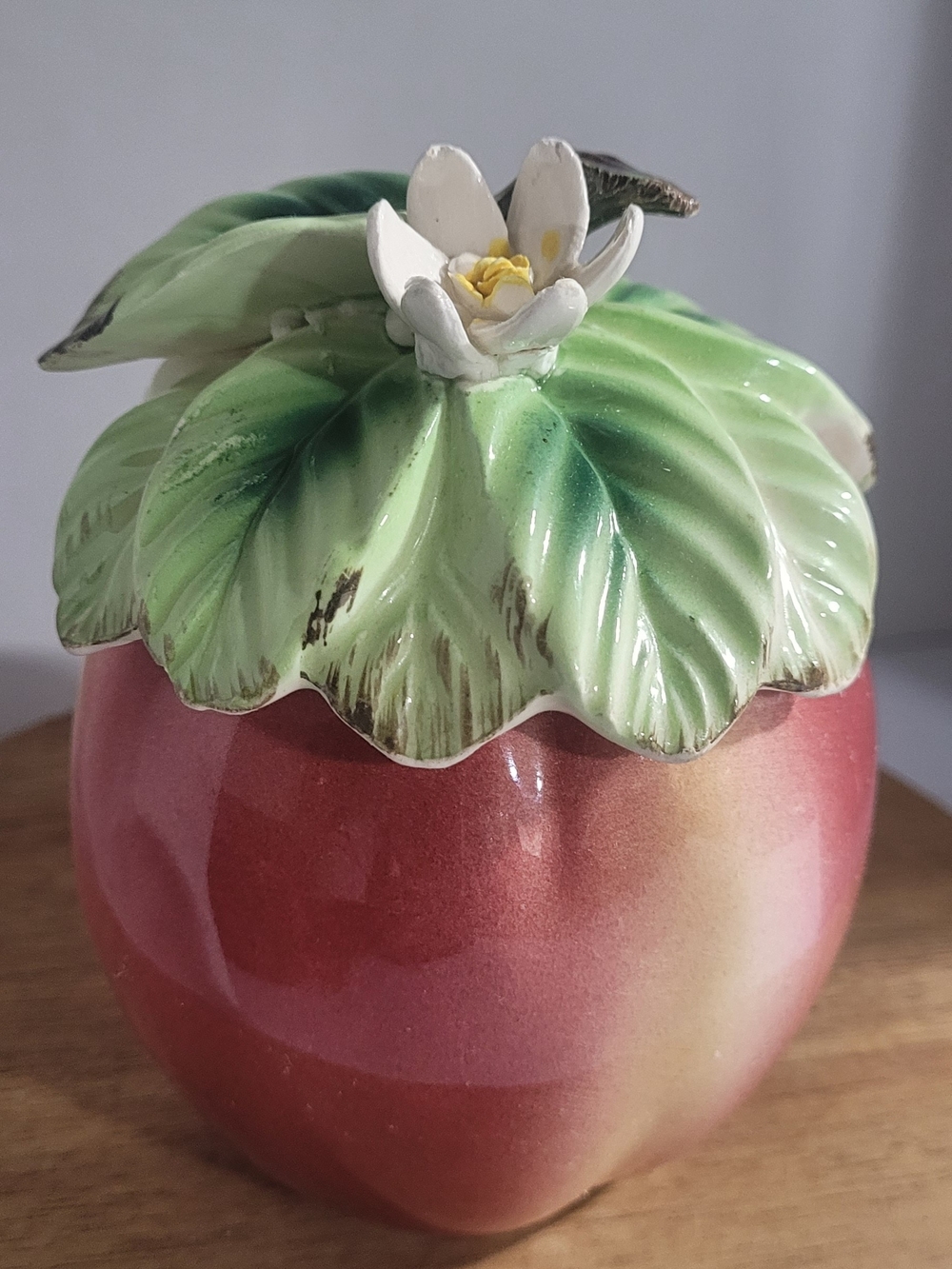 Vintage  Ceramic Peach Jelly  Jar in Pink and Green